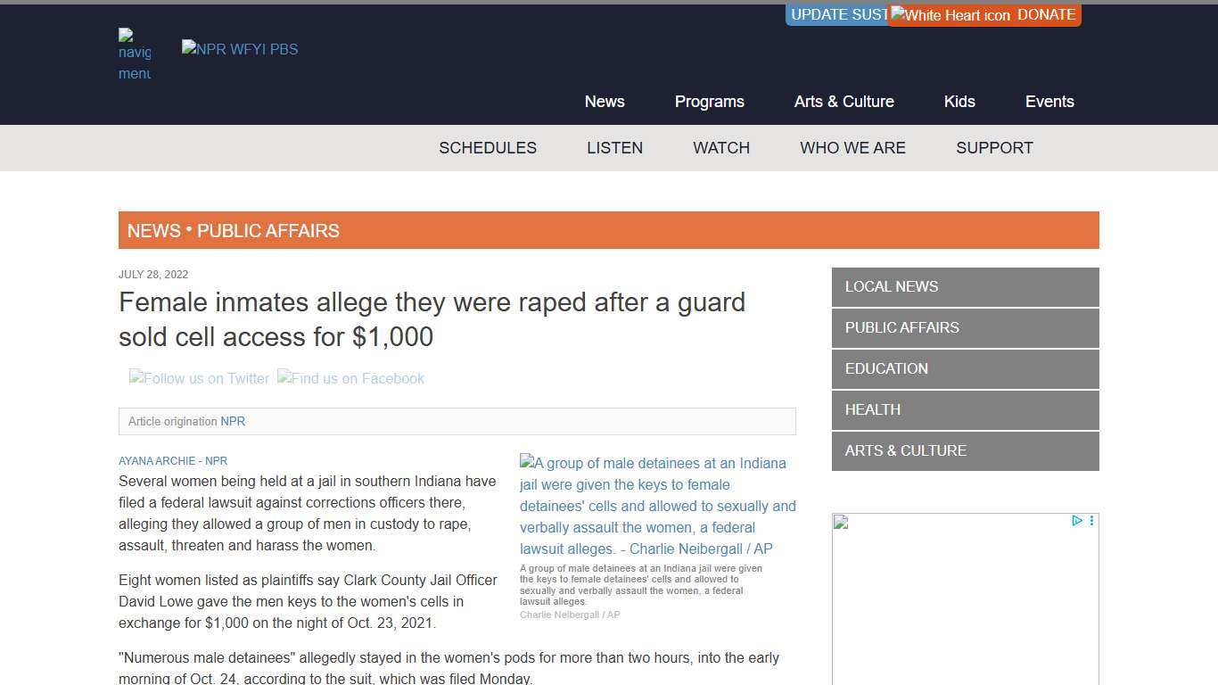 Female inmates allege they were raped after a guard sold cell access for $1,000